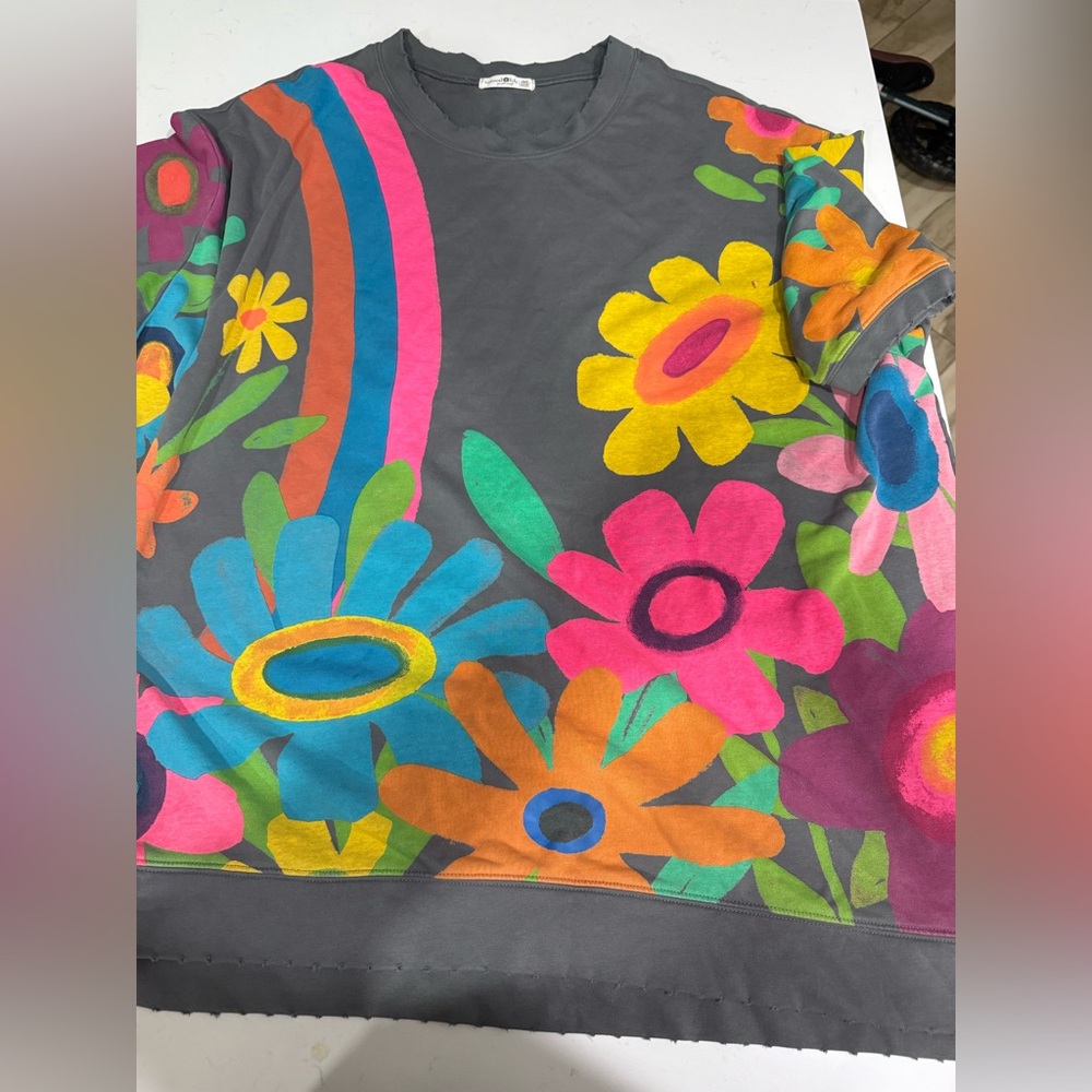Natural life sweatshirt Womens One size oversized Billie Gray Floral - Picture 5 of 7